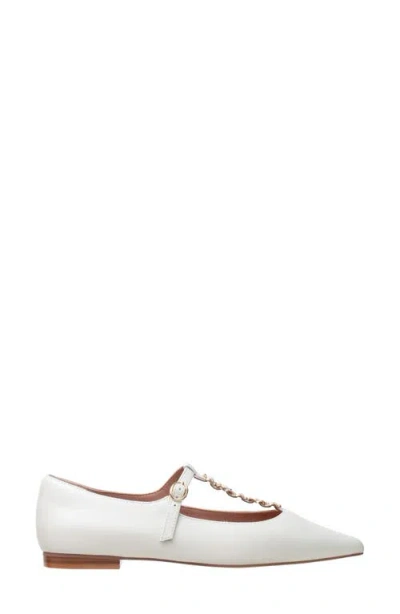 Linea Paolo Corinne Pointed Toe T-strap Flat In White