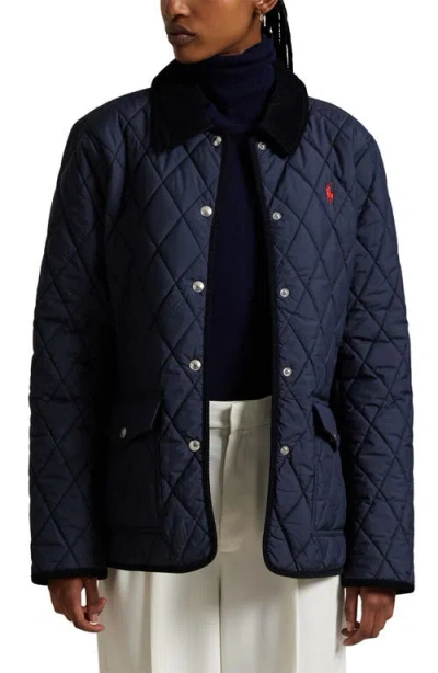 Polo Ralph Lauren Corduroy Collar Quilted Barn Jacket In Blue