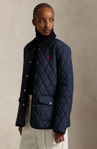 Polo Ralph Lauren Corduroy Collar Quilted Barn Jacket In Blue