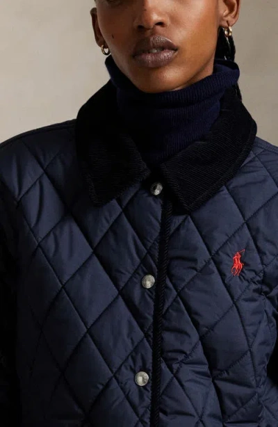 Polo Ralph Lauren Corduroy Collar Quilted Barn Jacket In Blue