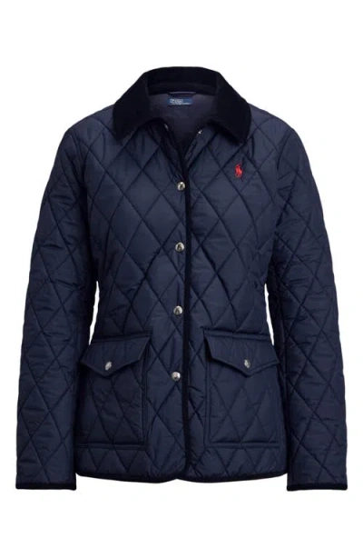 Polo Ralph Lauren Corduroy Collar Quilted Barn Jacket In Blue