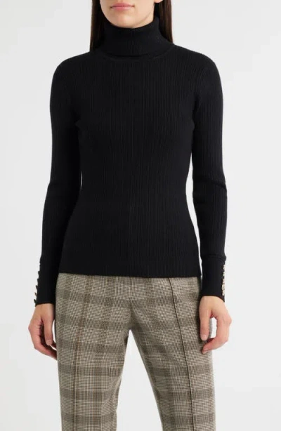 Elie Tahari The Sif Ribbed Turtleneck Top In Black