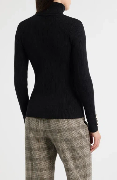 Elie Tahari The Sif Ribbed Turtleneck Top In Black