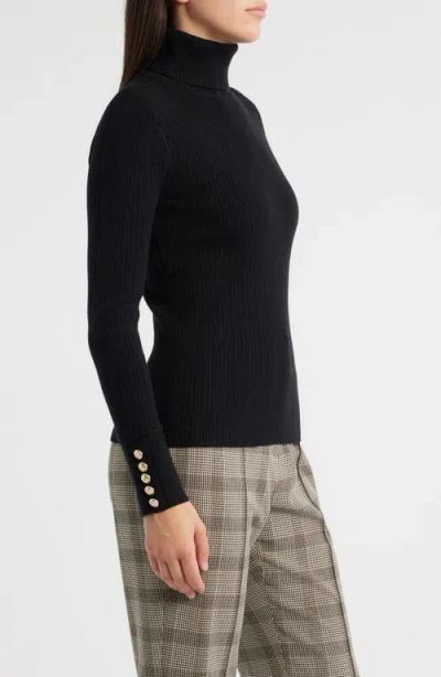 Elie Tahari The Sif Ribbed Turtleneck Top In Black