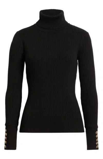 Elie Tahari The Sif Ribbed Turtleneck Top In Black