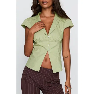 Princess Polly Crowd Control Split Front Button-up Shirt In Green