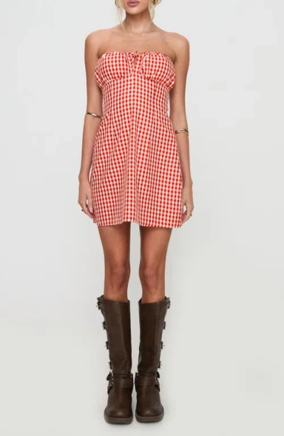 Princess Polly Double Date Gingham Strapless Minidress In Red