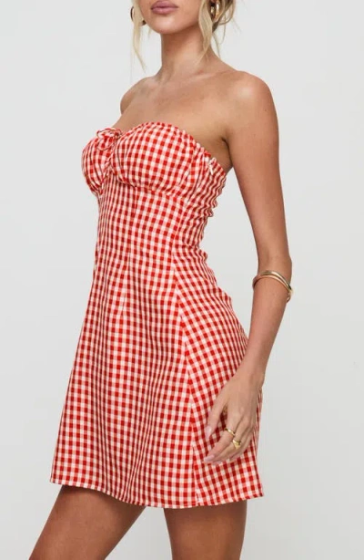Princess Polly Double Date Gingham Strapless Minidress In Red