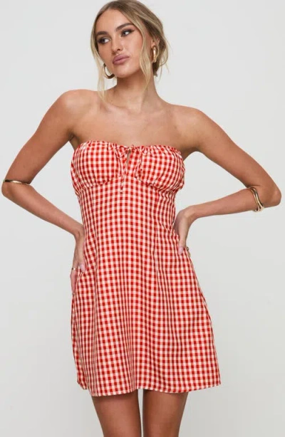 Princess Polly Double Date Gingham Strapless Minidress In Red