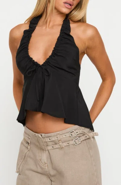 Princess Polly Gadot Ruched Halter Top In Black