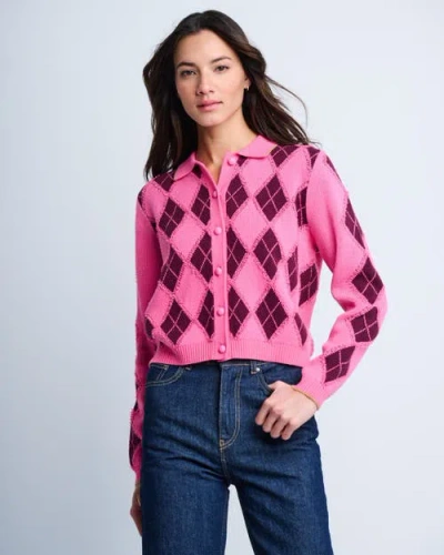 Lisa Todd Diamond Dip Argyle Cardigan In Pink