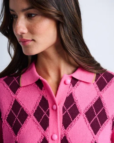 Lisa Todd Diamond Dip Argyle Cardigan In Pink