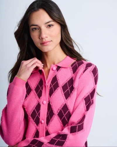 Lisa Todd Diamond Dip Argyle Cardigan In Pink