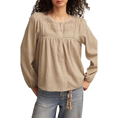 Lucky Brand Lace Inset Cotton Button-up Peasant Top In Neutral