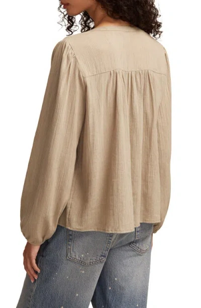 Lucky Brand Lace Inset Cotton Button-up Peasant Top In Neutral