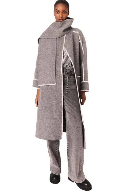 Maje Long Double-faced Coat In Multi