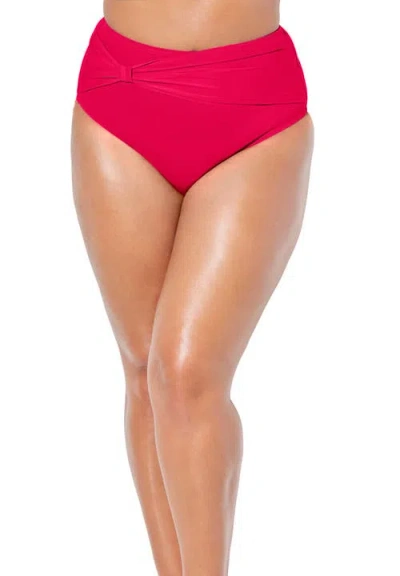 Swimsuits For All Side Knot Drape Overlay High Waist Bikini Brief In Red