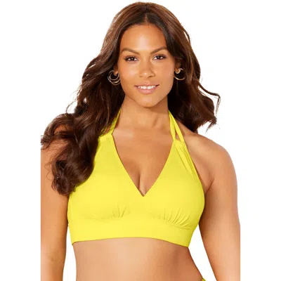 Swimsuits For All Loop Strap Halter Bikini Top In Yellow