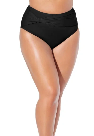 Swimsuits For All Side Knot Drape Overlay High Waist Bikini Brief In Black