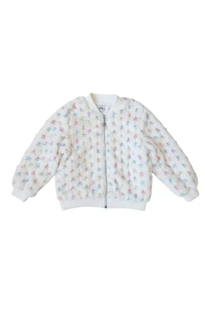 Lola + The Boys Pastel Bows Fuzzy Bomber In White