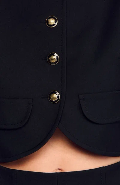 Sandro Womens Black Round-neck Button-down Sleeveless Stretch-woven Crop Top