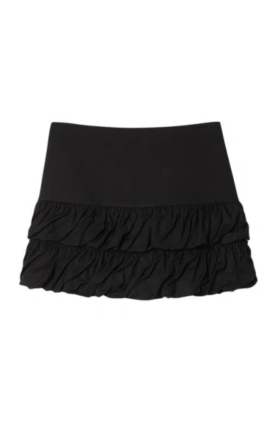 Sandro Mini Ruched Ruffle Skirt In Black