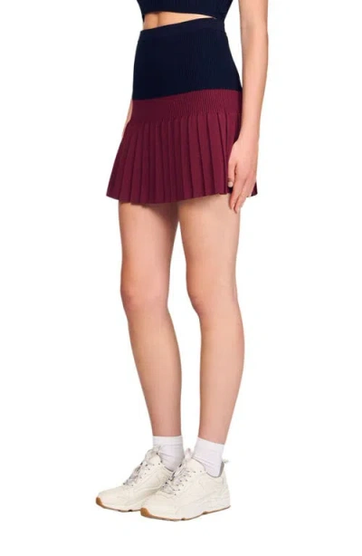 Sandro Short Knit And Denim Skirt In Multi