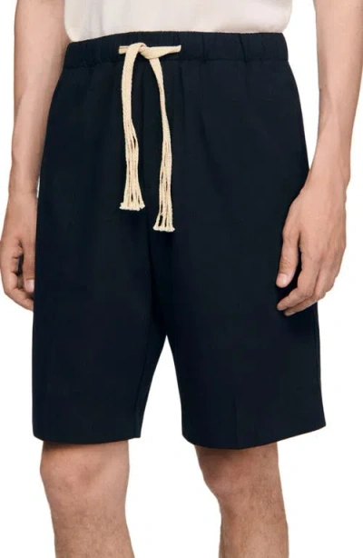 Sandro Elasticated Waist Cotton Shorts In Brown