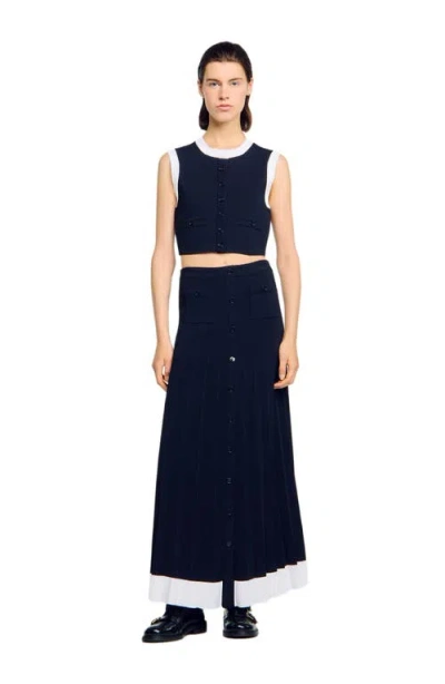 Sandro Two-tone Cropped Cardigan In Blue