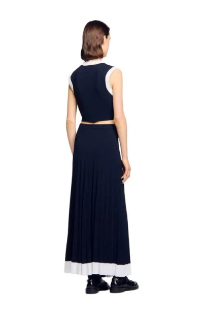 Sandro Two-tone Cropped Cardigan In Blue