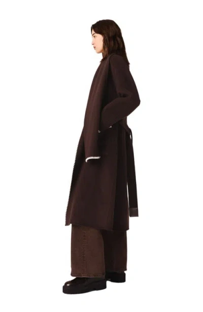 Maje Embroidered Double-faced Coat In Brown