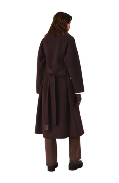 Maje Embroidered Double-faced Coat In Brown