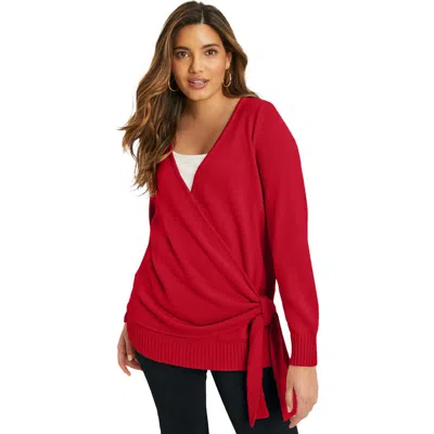 June + Vie Wrap-front Cardigan In Red