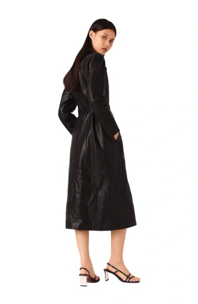 Maje Womens Long Belted-waist Leather Trench Coat Black