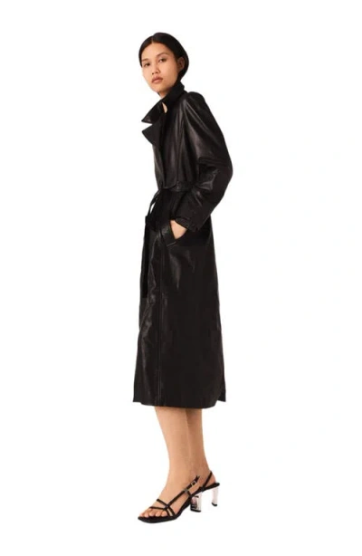 Maje Womens Long Belted-waist Leather Trench Coat Black