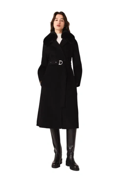 Maje Double-faced Coat With Removable Collar In Black