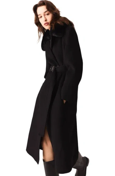 Maje Double-faced Coat With Removable Collar In Black