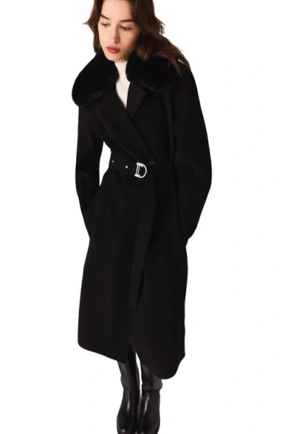 Maje Double-faced Coat With Removable Collar In Black