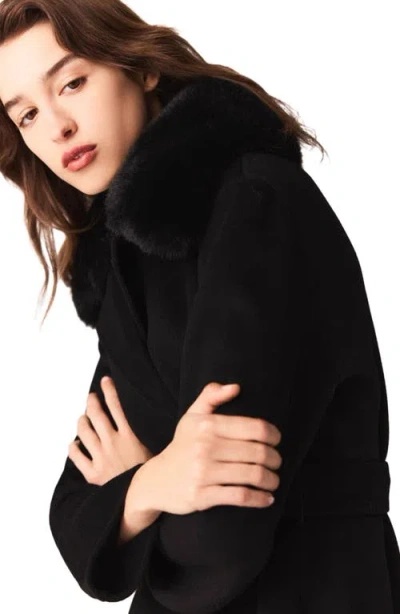 Maje Double-faced Coat With Removable Collar In Black