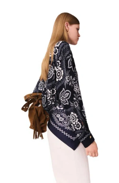 Maje Womens Navy Bandana Print Bandana-print Relaxed-fit Satin Shirt In Blue