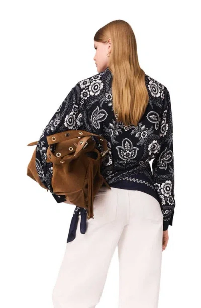 Maje Womens Navy Bandana Print Bandana-print Relaxed-fit Satin Shirt In Blue