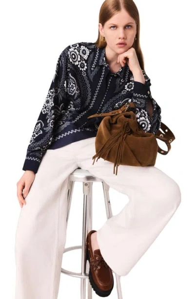 Maje Womens Navy Bandana Print Bandana-print Relaxed-fit Satin Shirt In Blue