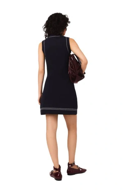 Maje Womens Navy Topstitched Patch-pocket Cotton-blend Mini Dress In Blue