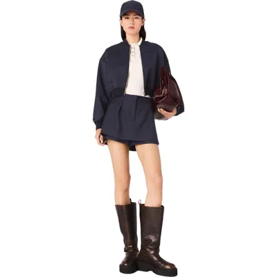 Maje Zipped Mixed Wool Bomber Jacket In Black