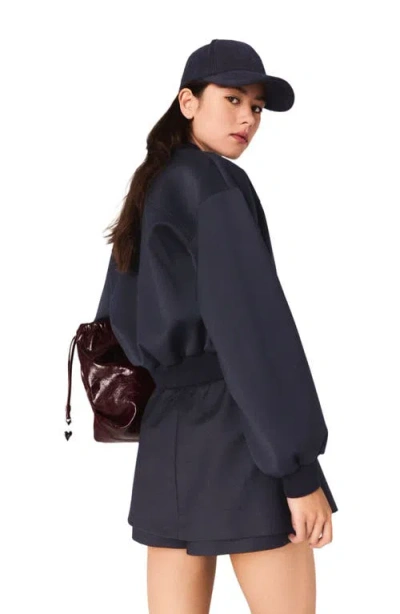 Maje Zipped Mixed Wool Bomber Jacket In Black