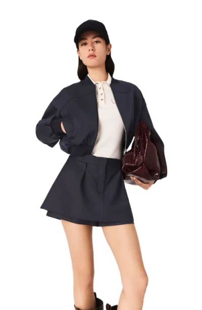 Maje Zipped Mixed Wool Bomber Jacket In Black