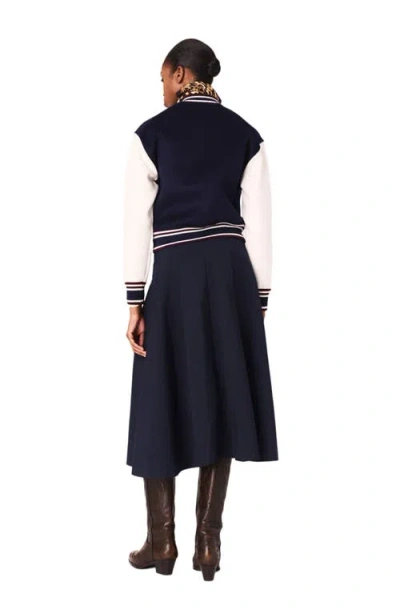 Maje Womens Navy Ribbed-collar Two-tone Wool Bomber Jacket In Black