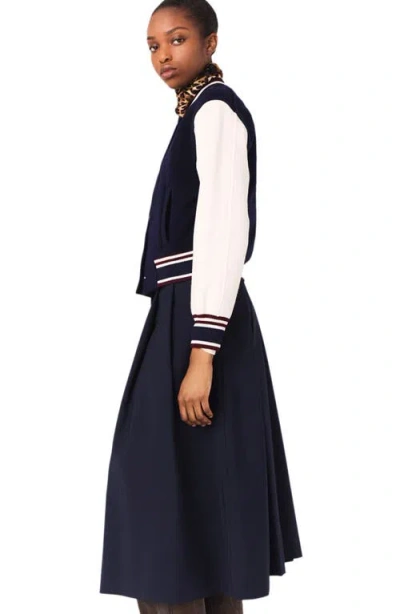 Maje Womens Navy Ribbed-collar Two-tone Wool Bomber Jacket In Black