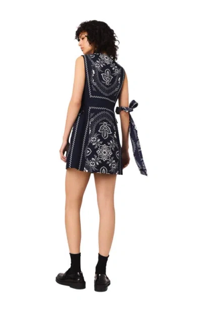 Maje Womens Navy Bandana Print Bandana-print Button-embellished Woven Mini Dress In Blue