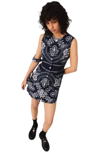 Maje Womens Navy Bandana Print Bandana-print Button-embellished Woven Mini Dress In Blue